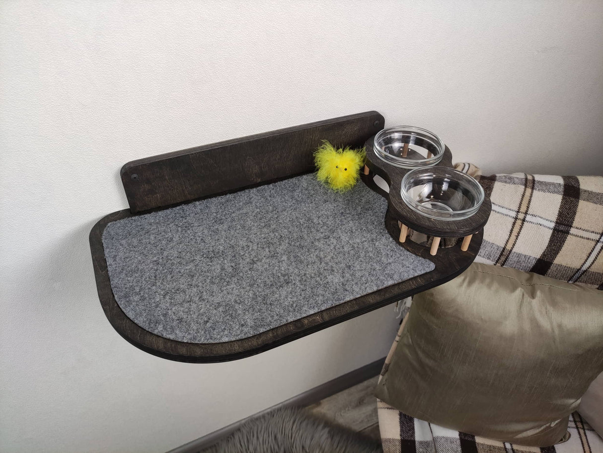 Cat feeder shelf| Dark color with grey carpet