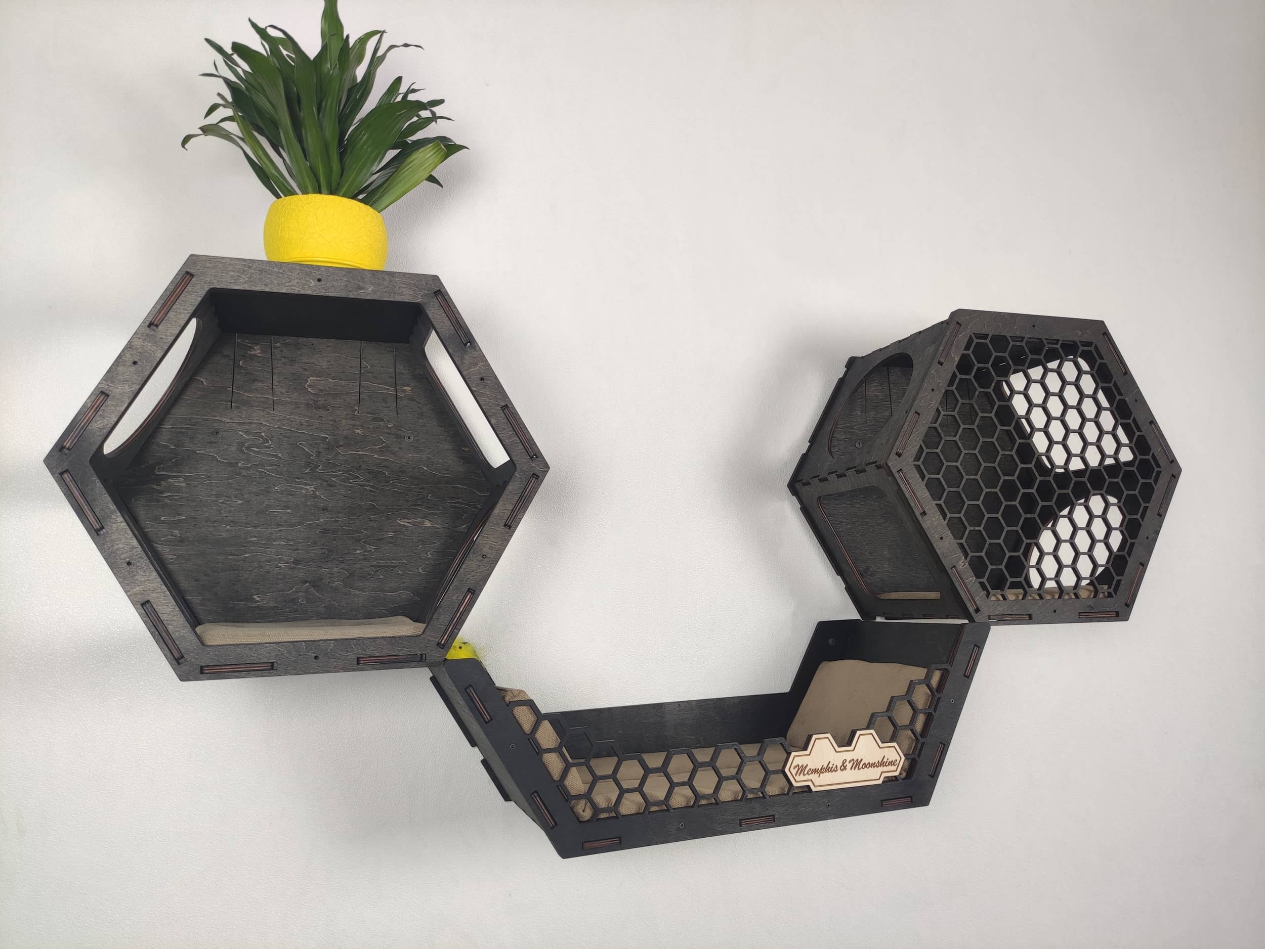 Set of hexagons cat shelves end cat bed "Symmetry" - Dark