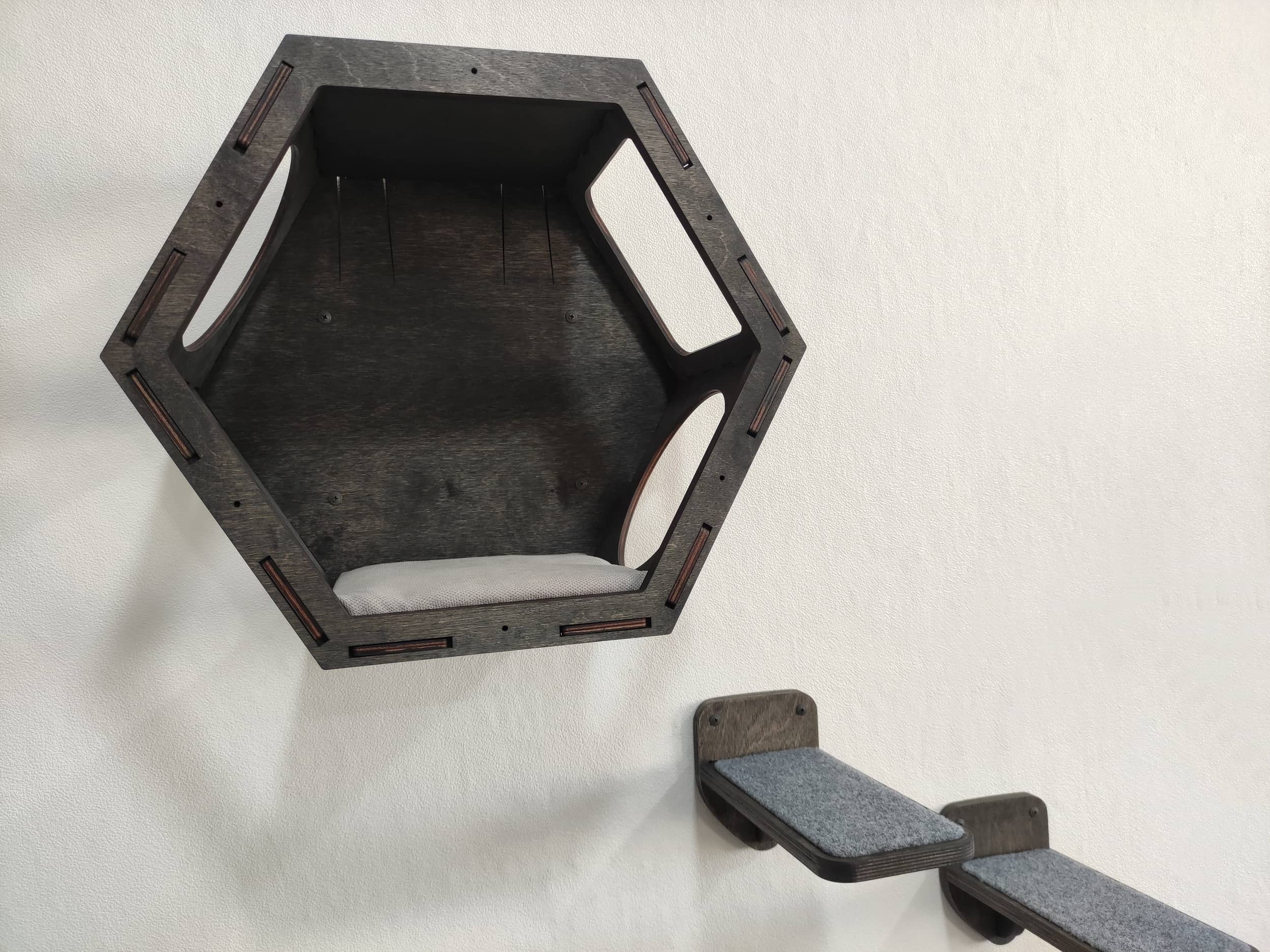 Wall-mounted hexagonal cat shelf