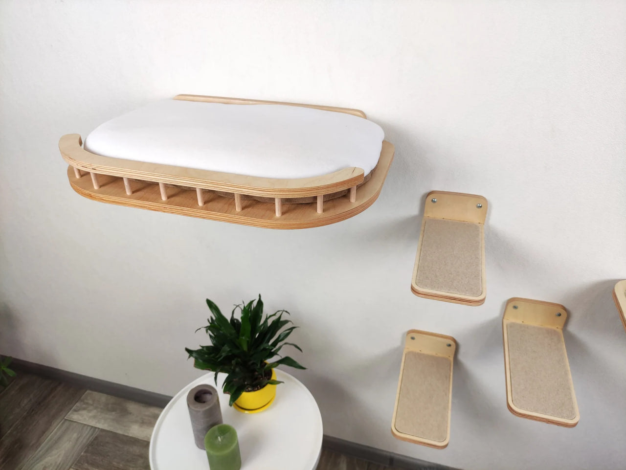 Cat wall furniture set for big cats - Light & Bed plus Feeding shelf