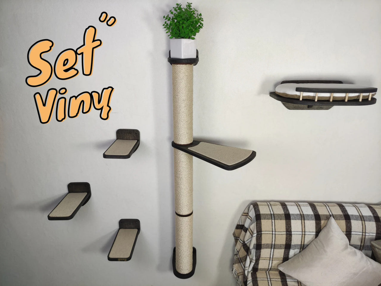 Cat wall furniture set "VINY" - Dark